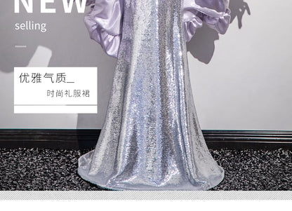 Strapless Glitter Lace Trim Mermaid Evening Gown