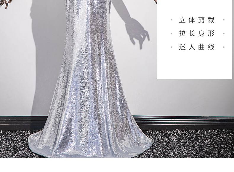 Glitter Trim Gown Strapless Evening Mermaid Lace