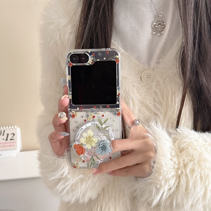 Floral Print Phone Case / Magnetic Suction / Set