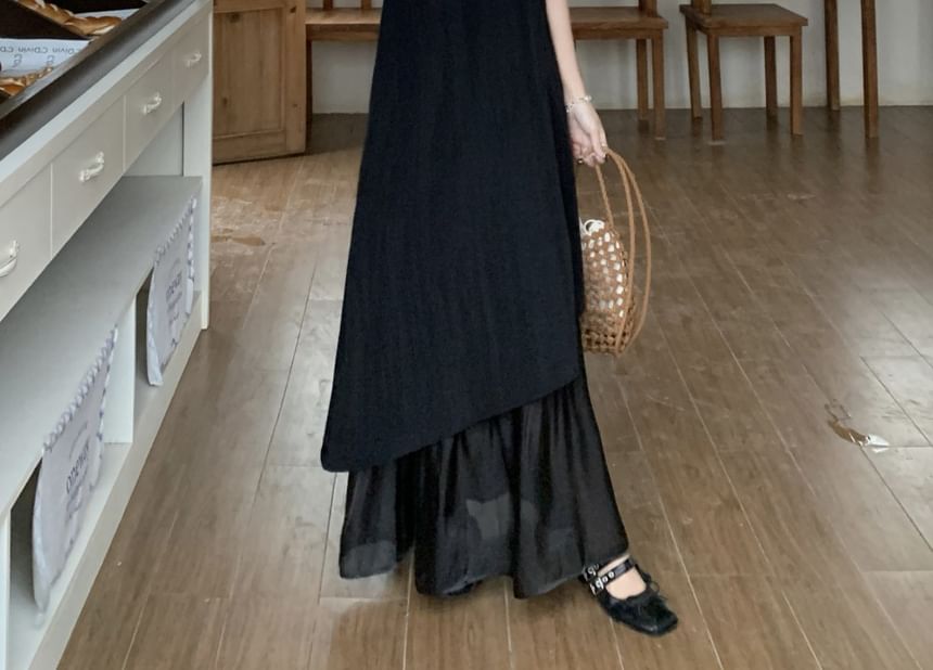Square Neck Panel A-Line Maxi Dress