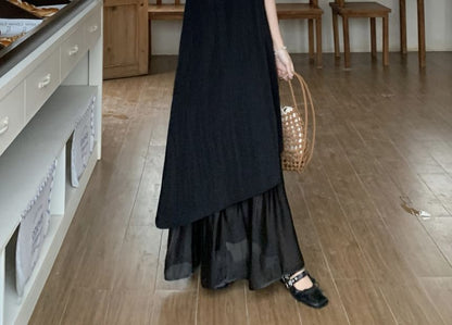 Square Neck Panel A-Line Maxi Dress