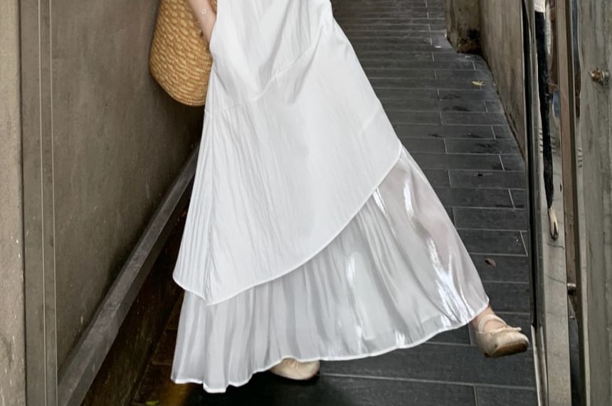 Square Neck Panel A-Line Maxi Dress