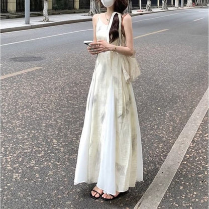 Spaghetti Midi Dress Print Strap A-Line