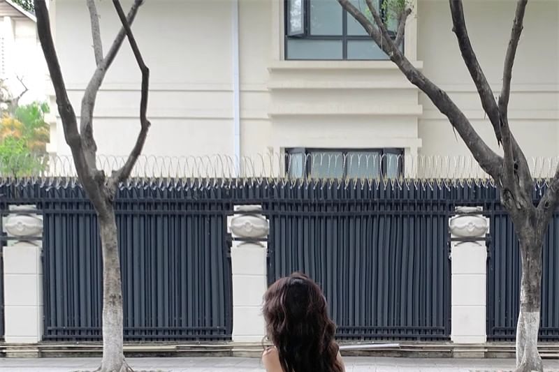 Spaghetti Midi Dress Print Strap A-Line