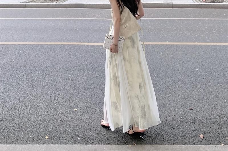 Spaghetti Midi Dress Print Strap A-Line