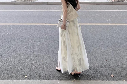 Spaghetti Midi Dress Print Strap A-Line