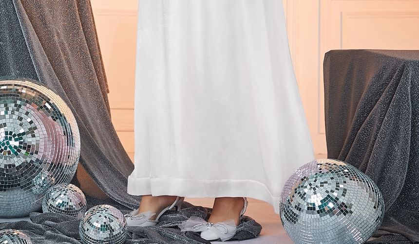 Plus Size Puff-Sleeve Off-Shoulder Plain A-Line Evening Gown
