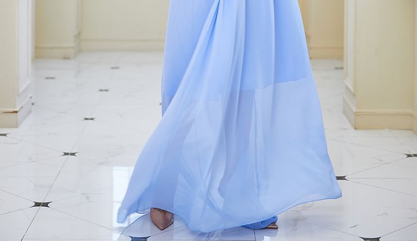 Cold-Shoulder Plain A-Line Evening Dress