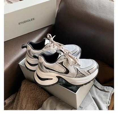 Striped Lace-Up Platform Sneakers