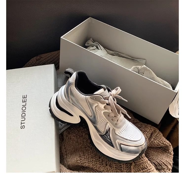 Striped Lace-Up Platform Sneakers