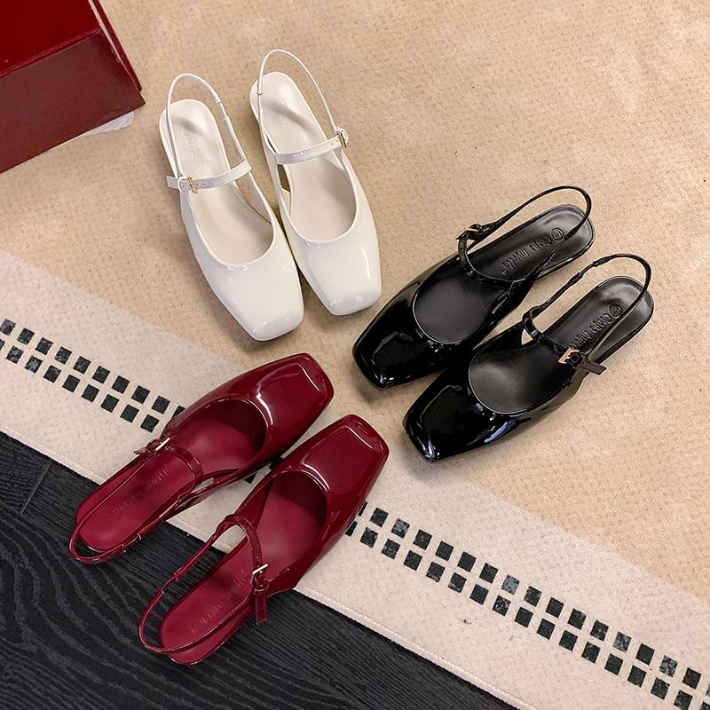 Square Toe Slingback Low Heel Sandals