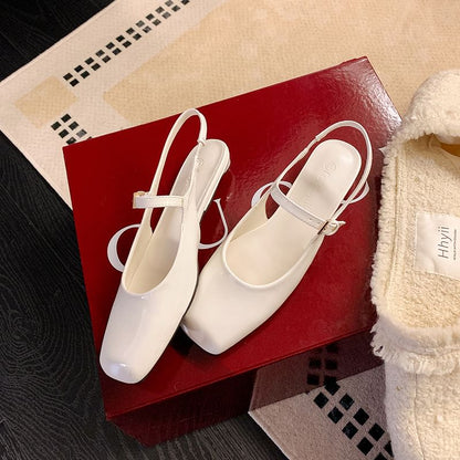 Square Toe Slingback Low Heel Sandals