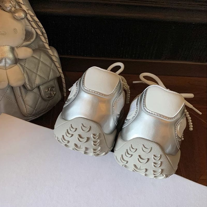 Patterned Lace-Up Platform Sneakers