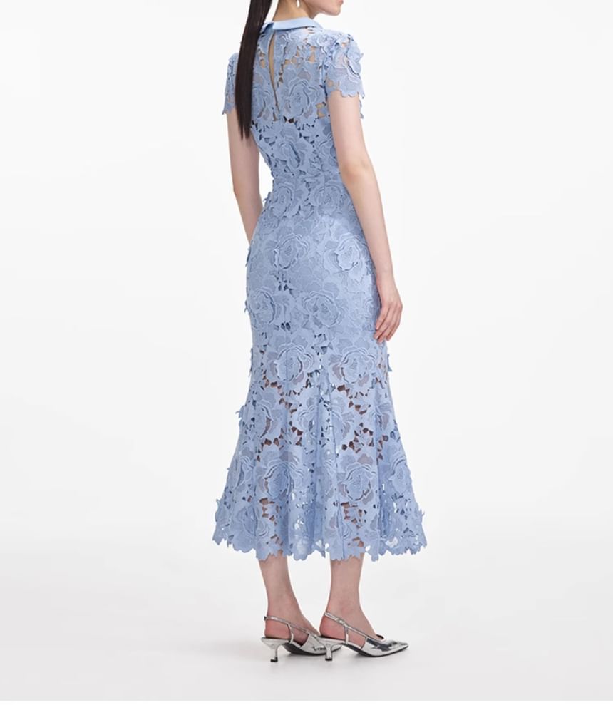 Collared Lace Mermaid Maxi Dress, Short Sleeve
