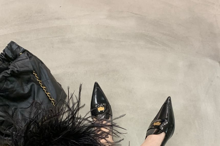 Pointed Kitten Heel Slingback Penny Loafers