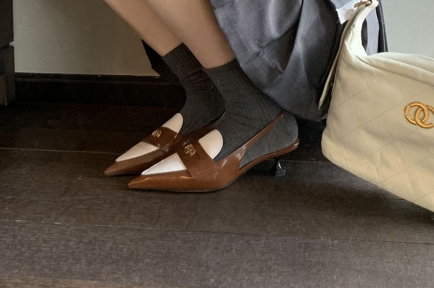 Pointed Kitten Heel Slingback Penny Loafers