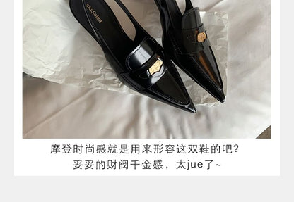 Pointed Kitten Heel Slingback Penny Loafers