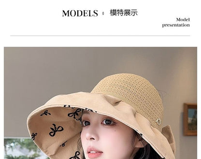 Bow Print Straw Sun Hat