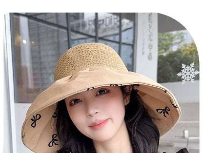 Bow Print Straw Sun Hat