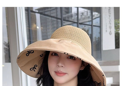 Bow Print Straw Sun Hat
