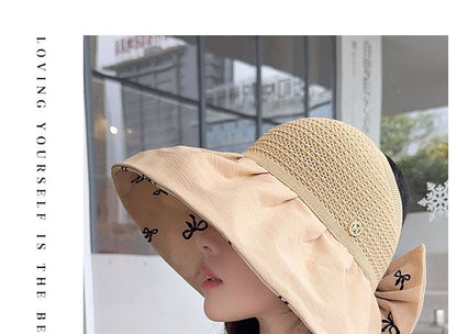 Bow Print Straw Sun Hat