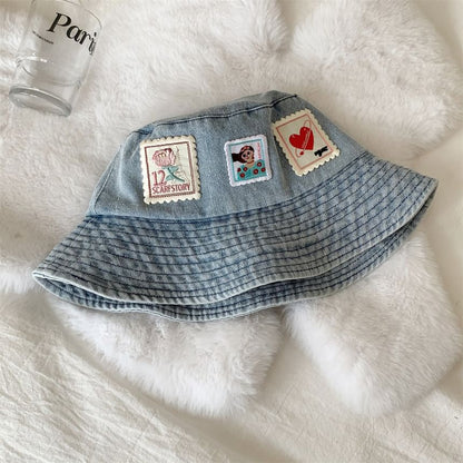 Applique Washed Denim Bucket Hat