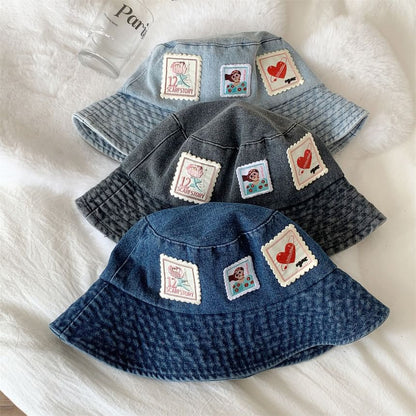 Applique Washed Denim Bucket Hat