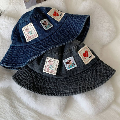 Applique Washed Denim Bucket Hat