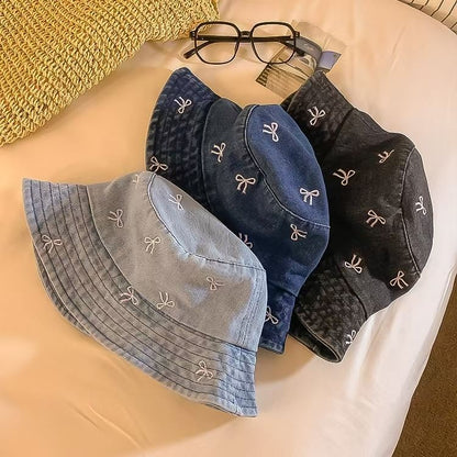 Bow Embroidered Bucket Hat