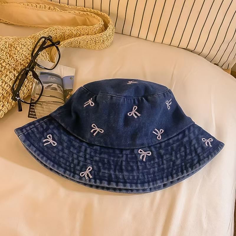 Bow Embroidered Bucket Hat