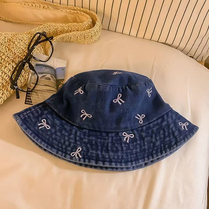 Bow Embroidered Bucket Hat