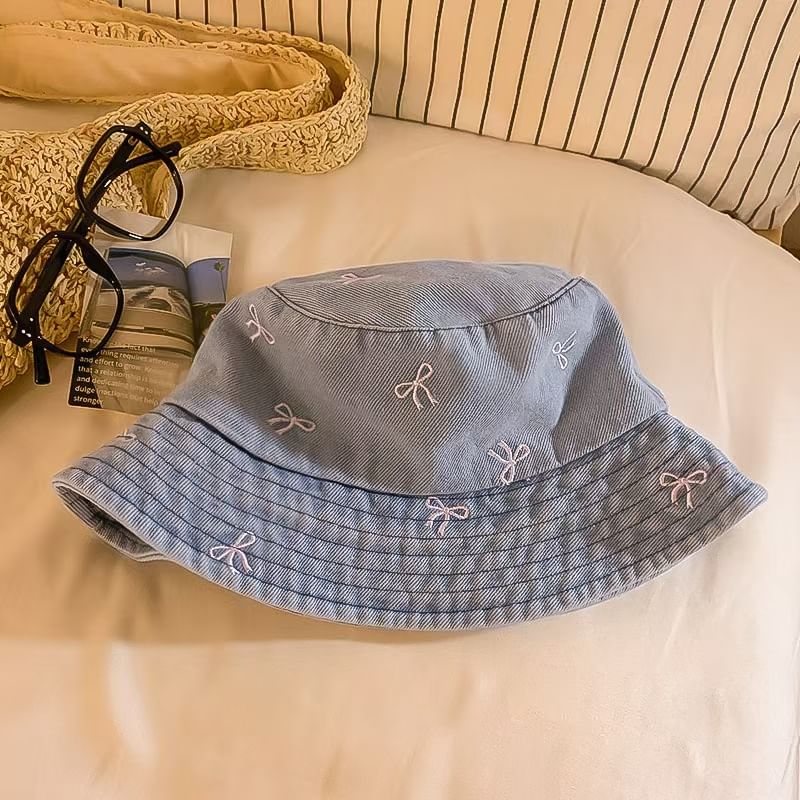 Bow Embroidered Bucket Hat