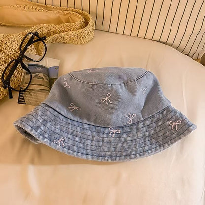 Bow Embroidered Bucket Hat