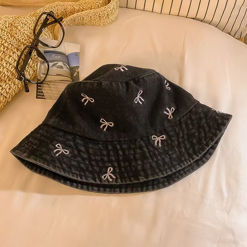 Bow Embroidered Bucket Hat