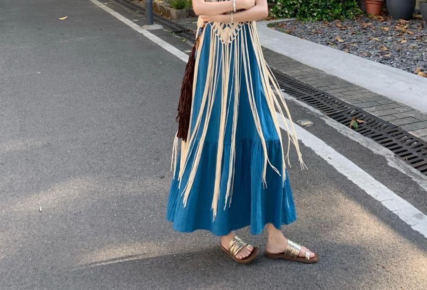 Spaghetti Strap Panel Maxi Dress, Fringe Long Camisole