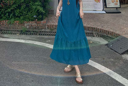 Spaghetti Strap Panel Maxi Dress, Fringe Long Camisole