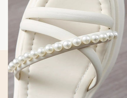 Platform Faux Pearl Block Heel Sandals