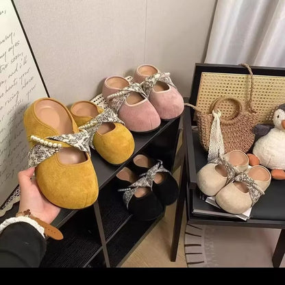 Floral Print Faux Pearl Panel Mary Jane Mules