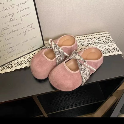 Floral Print Faux Pearl Panel Mary Jane Mules