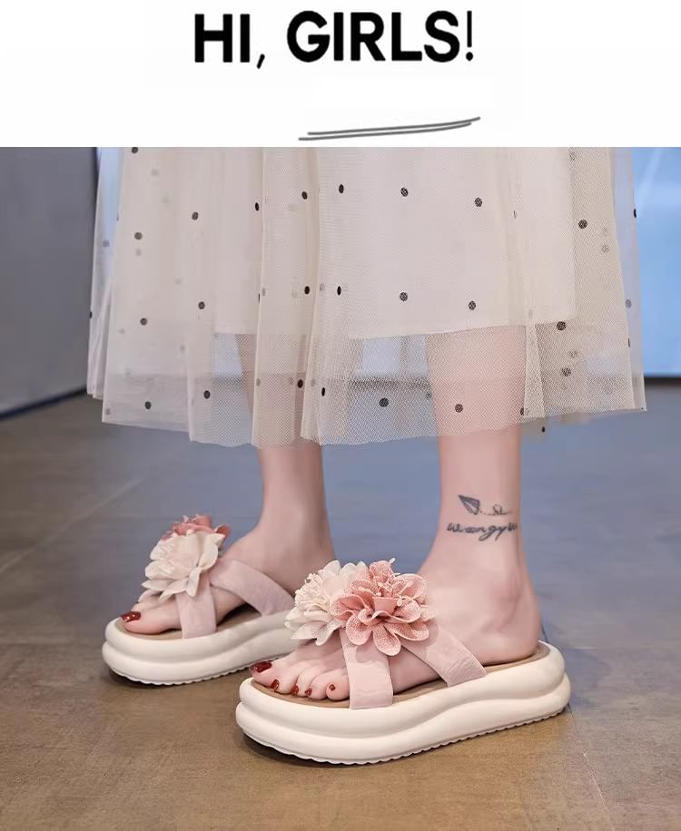 Platform Floral Slide Sandals