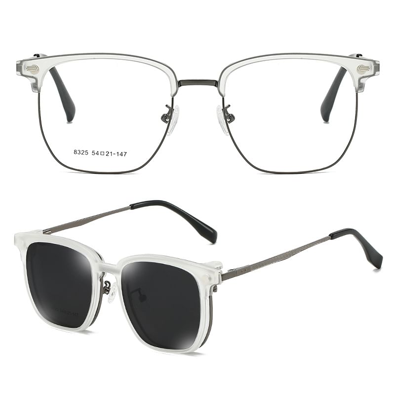 Half Frame Eyeglasses with Polarized Clip On Sunglasses (Various Designs)