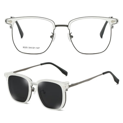 Half Frame Eyeglasses with Polarized Clip On Sunglasses (Various Designs)