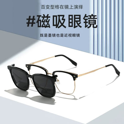 Half Frame Eyeglasses with Polarized Clip On Sunglasses (Various Designs)