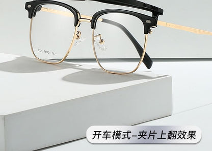 Half Frame Eyeglasses with Polarized Clip On Sunglasses (Various Designs)