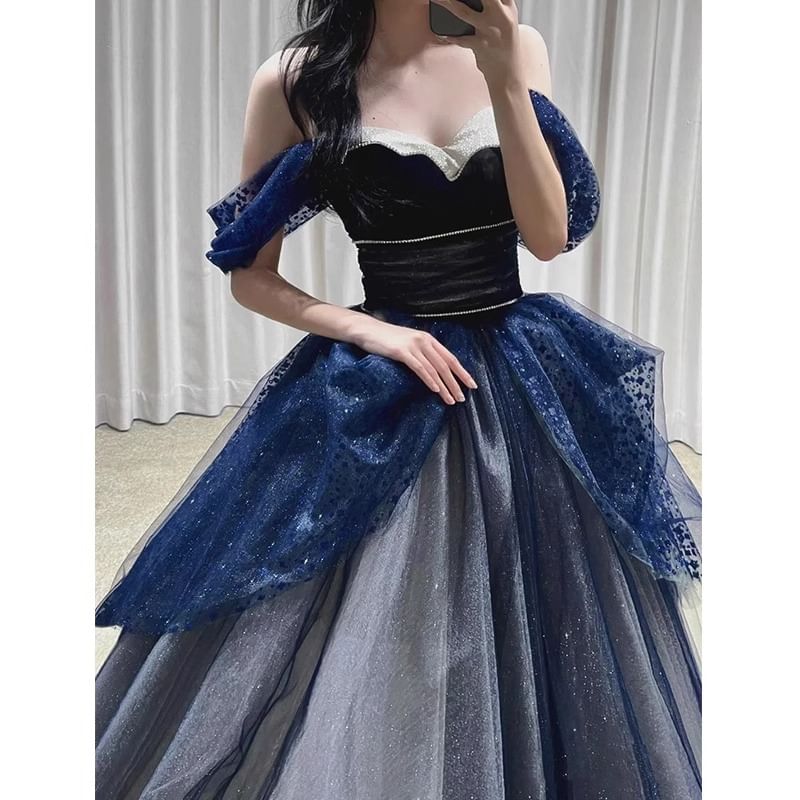 Off-Shoulder Sequin A-Line Ball Gown