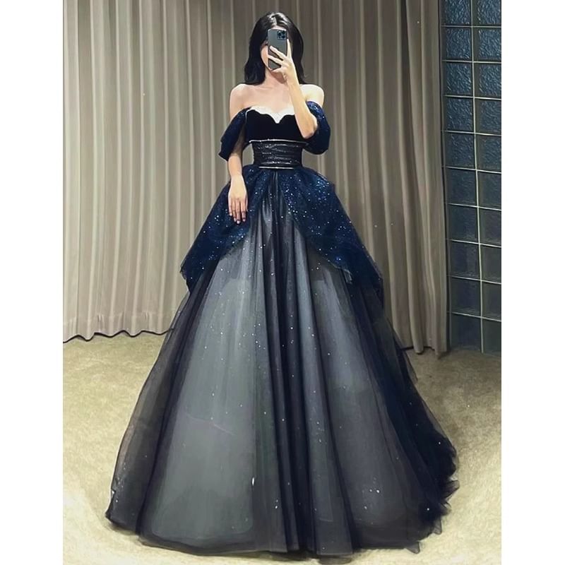 Sequin Gown A-Line Ball Off-Shoulder