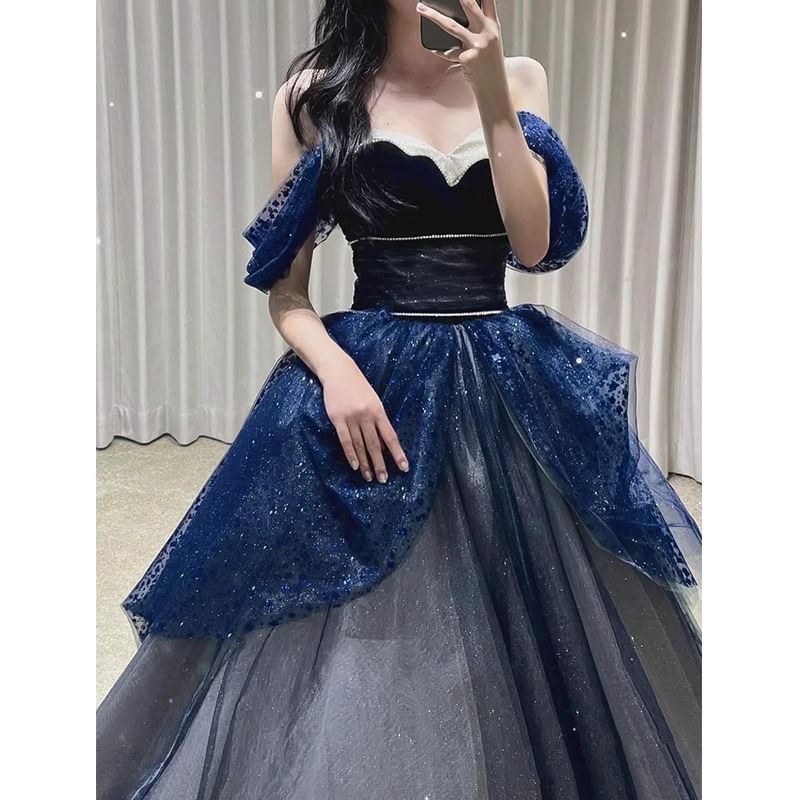 Off-Shoulder Sequin A-Line Ball Gown