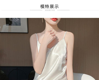 V-Neck Satin A-Line Maxi Dress, Spaghetti Strap