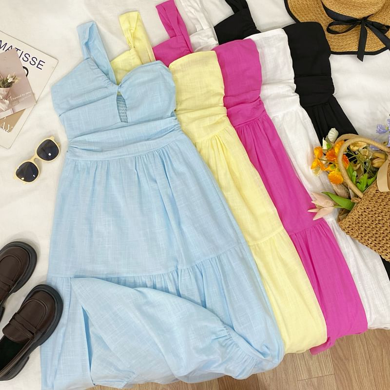 One Shoulder Keyhole Tiered A-Line Maxi Dress