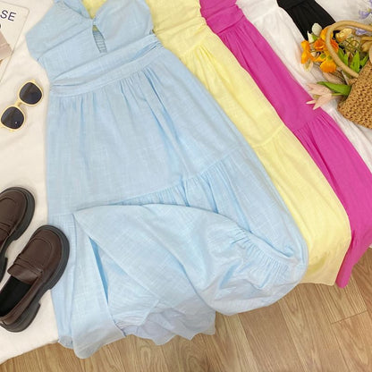 One Shoulder Keyhole Tiered A-Line Maxi Dress